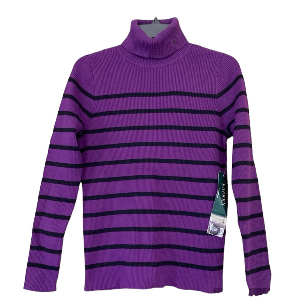 NWT Lauren Ralph Lauren Ribbed Cotton Turtleneck Sweater Stripes Size Large